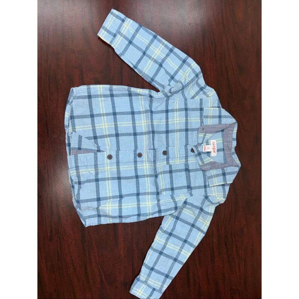 Cat & Jack Boys Blue and Yellow Plaid Button Up Shirt Size 3T